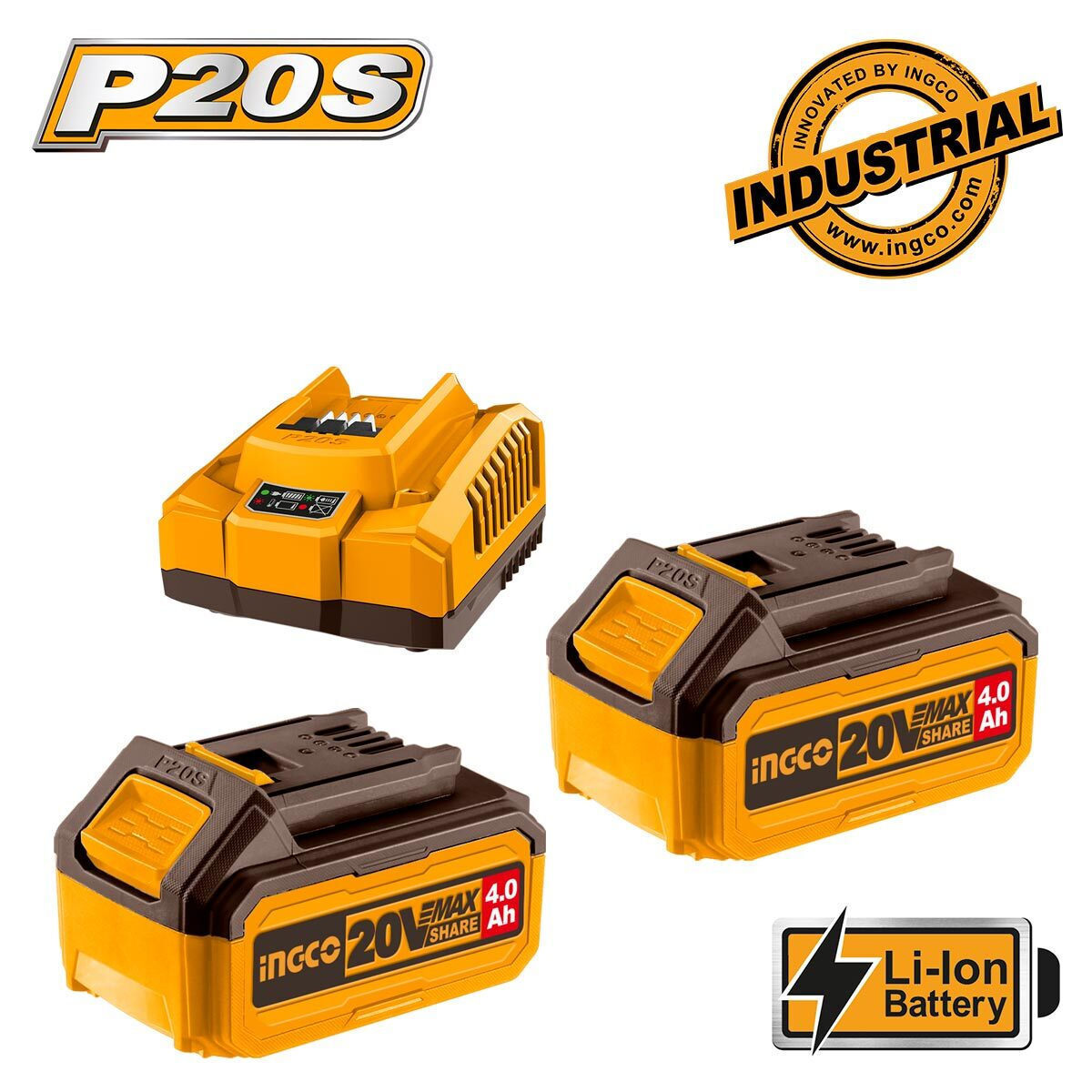Ingco Σετ 2 Μπαταριών Εργαλείου Λιθίου 20V Χωρητικότητας 4Ah με Φορτιστή